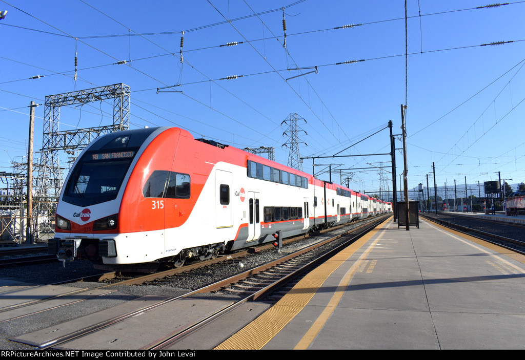 Caltrain # 149 is about to stop at San Jose Diridon Station